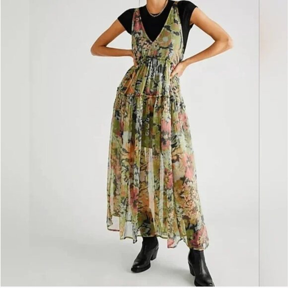 Free People Julianna Misty Maxi Open Back Dress Oversized size L - Picture 1 of 12